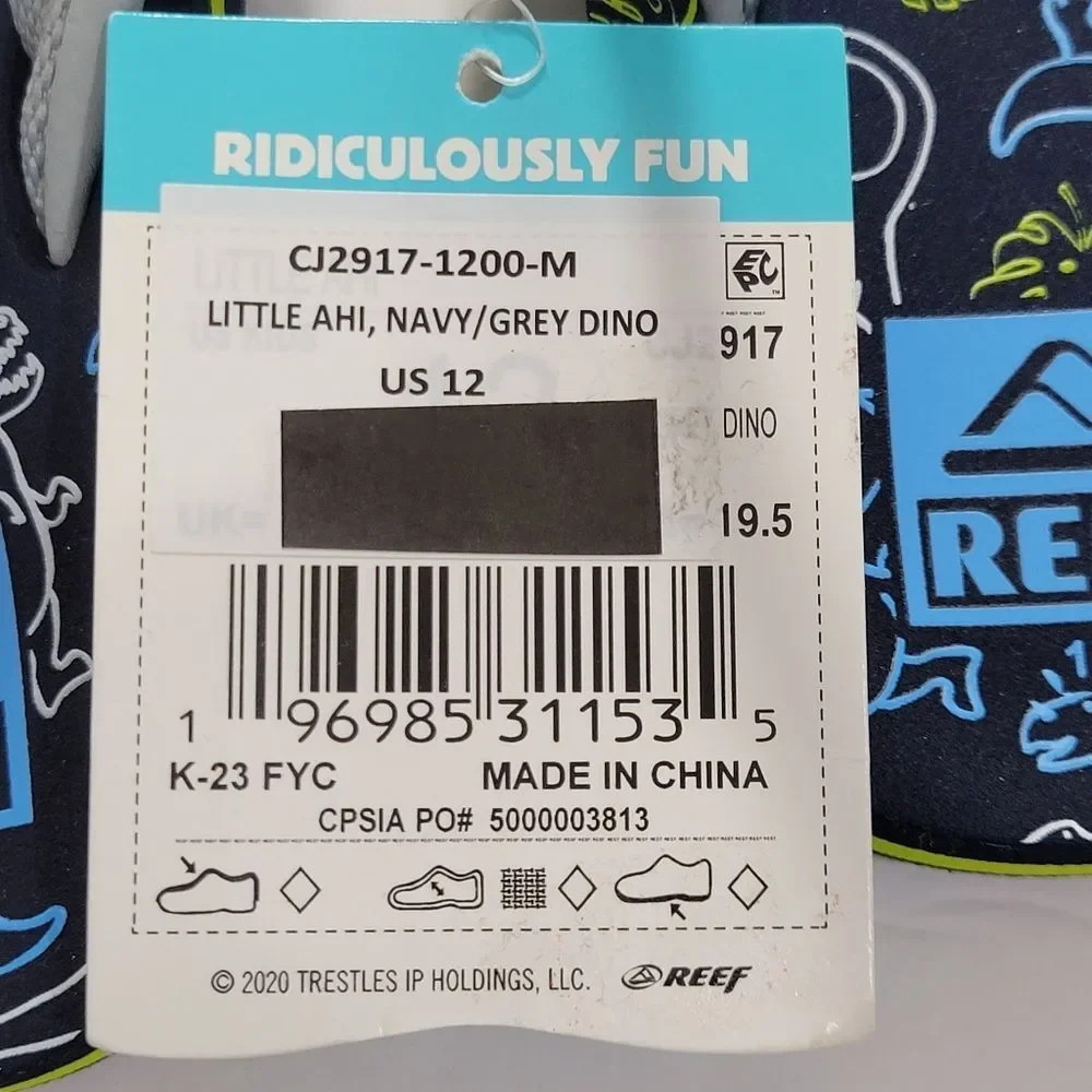Reef Flip Flop Sandals Toddler Boy Size 12 Ahi Dino Dinosaur Gray Blue Backstrap